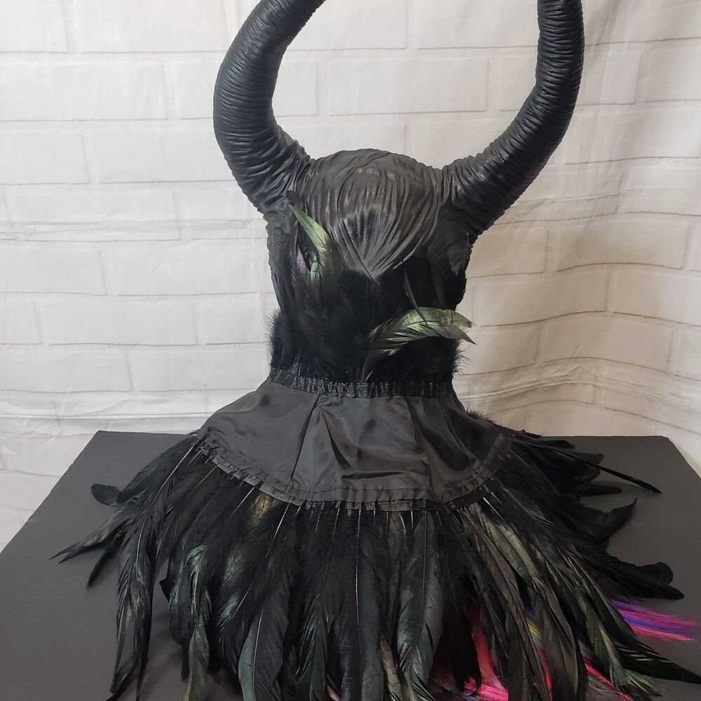Disney Cosplay Maleficent Costume Headpiece Latex Horns with Feather Cape - Picture 5 of 10